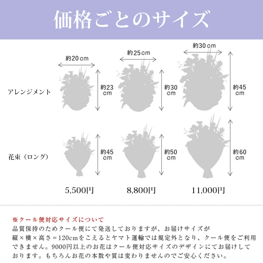 価格ごとのサイズ